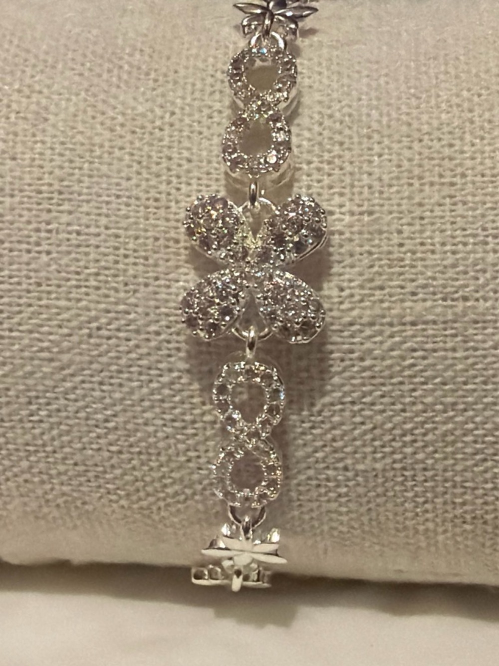 Silver Crystal Floral Link Bracelet - Sparkling White Accent